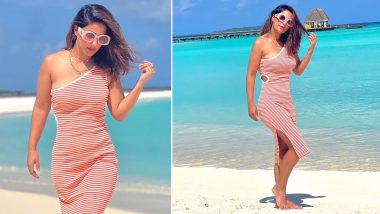 Hina Khan poses in an off-shoulder high slit shirt dress; says she is missing her beach vacays (View Pic)