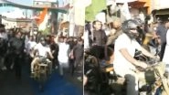 Rahul Gandhi Rides Motorbike During Bharat Jodo Yatra in Madhya Pradesh&rsquo;s Mhow (Watch Video)