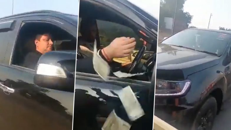 Video: Angry at Being Stopped At Toll Plaza in Raebareli, Man Drives Into Barrier, Hurls Money At Staff