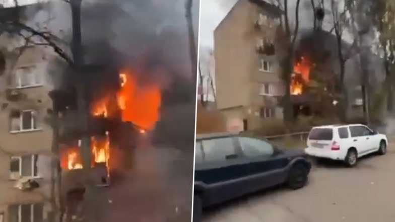 Russia Launches Missile Attack on Kyiv, Residential Building on Fire in Ukraine Capital (Watch Video)