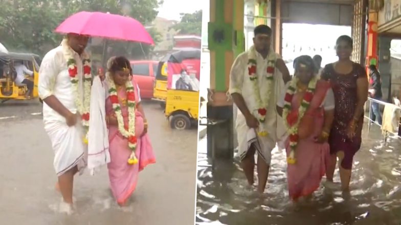 Tamil Nadu Rains: Five Weddings Delayed After Heavy Rainfall Leaves Pulianthope’s Anjineyar Temple Premises Water Logged (Watch Video)