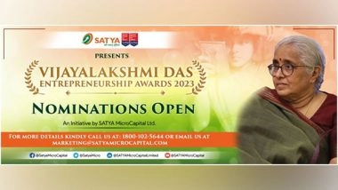 Business News | SATYA MicroCapital Launches Third Edition of Vijayalakshmi Das Entrepreneurship Awards 2023