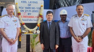 India News | Coast Guard Chief Lays Keel for 2 New Pollution Control Vessels at Goa Shipyard