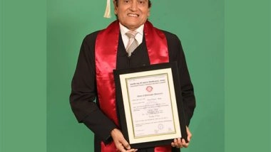 Business News | Dinesh Shahra Awarded 'Honorary Doctorate by Chatrapati Shahuji Maharaj, Kanpur University