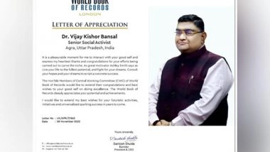 Business News | Dr Vijay Kishore Bansal Earns Recognition Through His Philanthropic Work