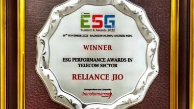Business News | Reliance Jio Bags 'ESG Performance in Telecom Sector' Award