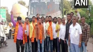 India News | Pune: Maratha Mahasangh Protest Against Karnataka CM Bommai, Paint Messages on Buses