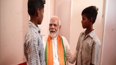 Gujarat: PM Narendra Modi Meets Two Tribal Orphan Boys in Netrang (Watch Video)