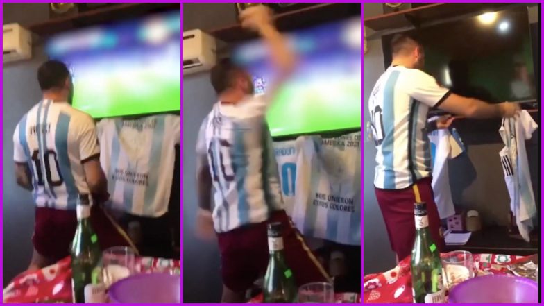 Argentina Football Team Fan Smashes TV After Lionel Messi's Goal Against Mexico at FIFA World Cup 2022 (Watch Viral Video)