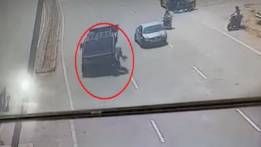 Horrific Accident Caught on CCTV: Speeding Truck Hits Motorcycle in Karnataka's Dharwad, Biker Dies on Spot (Watch Video)