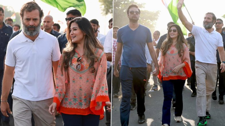 Riya Sen Joins Rahul Gandhi in Congress' Bharat Jodo Yatra in Maharashtra (See Pics)