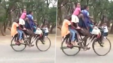 Viral Video: Man Rides Bicycle With Nine Children Onboard, Internet Blames Him For Overpopulation