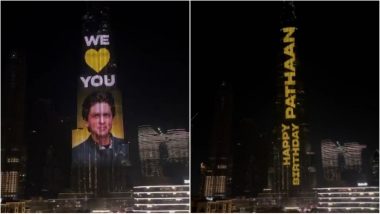 Burj Khalifa Lights Up Honouring Shah Rukh Khan on His 57th Birthday With the Message ‘Happy Birthday Pathaan’ (Watch Video)