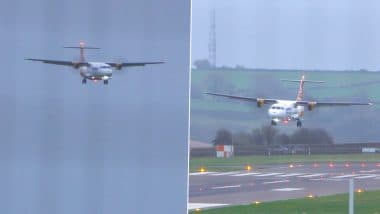 Pilot Pulls Off Dangerous Crosswind Landing at Bristol Airport During Storm Claudio in UK, Watch Heart-Stopping Video