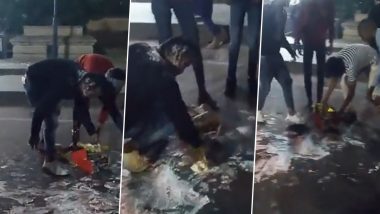 Video: Youth Celebrates Birthday on Road in Lucknow, Made to Clean Left-Over Dirt by Police