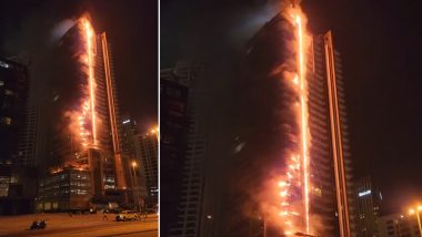 Dubai Fire: Massive Blaze Erupts at 35-Storey High-Rise Building Near Burj Khalifa (Watch Video)