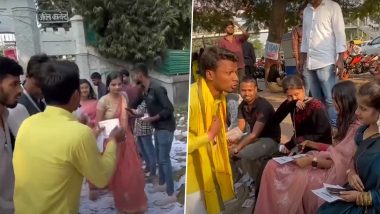 Patna University Students Election 2022: Candidate Touches Feet of Female Students to Seek Votes (Watch Video)