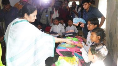 West Bengal CM Mamata Banerjee Visits School in North 24 Parganas, Distributes Toys, Chocolates Among Children (See Pics)