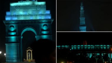 World Children's Day 2022: India Gate, Qutub Minar, North Block, South Block and Parliament Building Illuminate in Blue Light (See Pics)