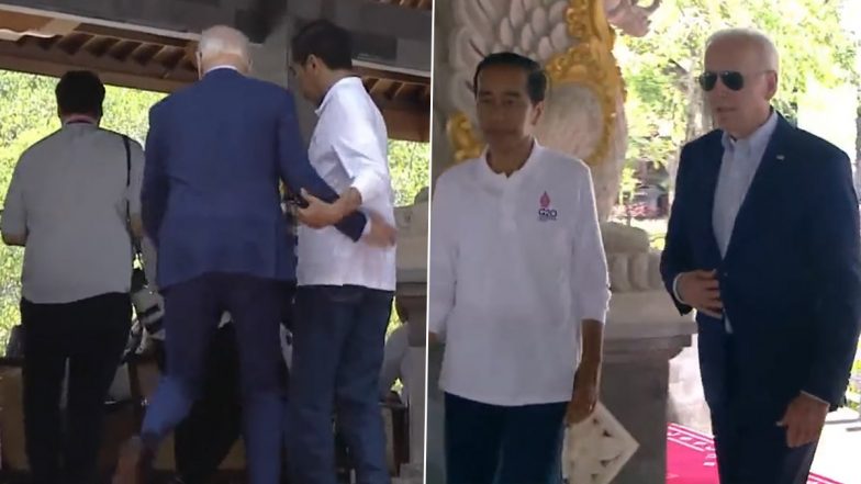 G20 Summit 2022: US President Joe Biden Stumbles Again During Taman Hutan Raya Mangrove Forest Visit in Bali (Watch Video)