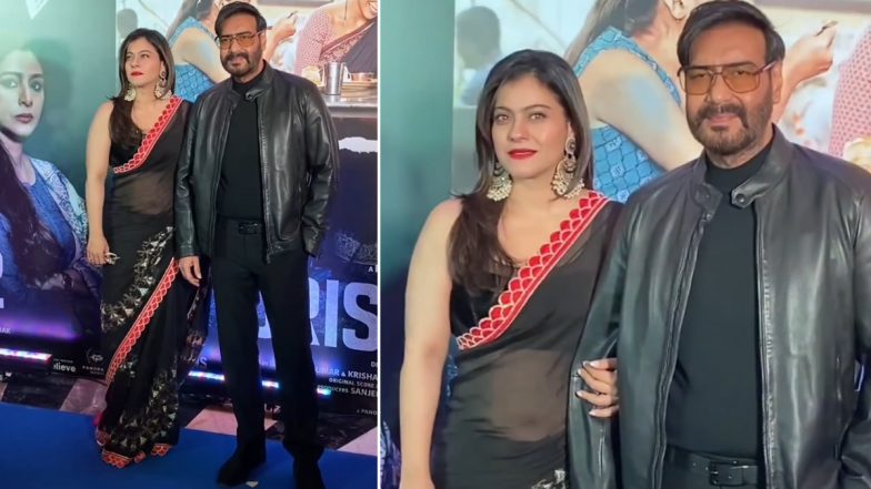 Ajay Devgn and Wife Kajol Twin in Black Outfits at the Screening of Drishyam 2 (Watch Video)