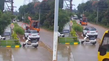 Disturbing Video: Crane Driver Mows Down College Student in Bengaluru's Whitefield, CCTV Footage Goes Viral