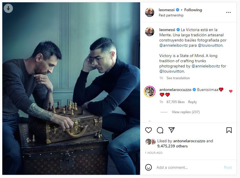 The Football Arena - Lionel Messi and Cristiano Ronaldo both just posted a  photo of them playing a game of chess in an ad for Louis Vuitton on  Instagram..😍
