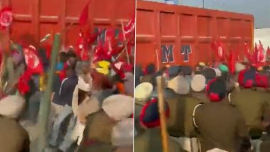 Punjab Police Lathi-Charge Mazdoor Union Members Marching Towards CM Bhagwant Mann’s Residence in Sangrur (Watch Video)