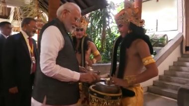 PM Narendra Modi Plays Musical Instrument During Community Gathering in Indonesia's Bali (Watch Video)