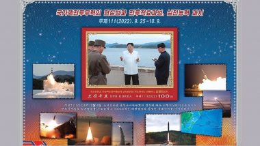 North Korea Unveils Stamp Marking Recent Intermediate-Range Ballistic Missile Launch Over Japan