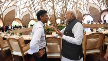 G20 Summit: UK Prime Minister Rishi Sunak Meets PM Narendra Modi in Bali (Watch Video)