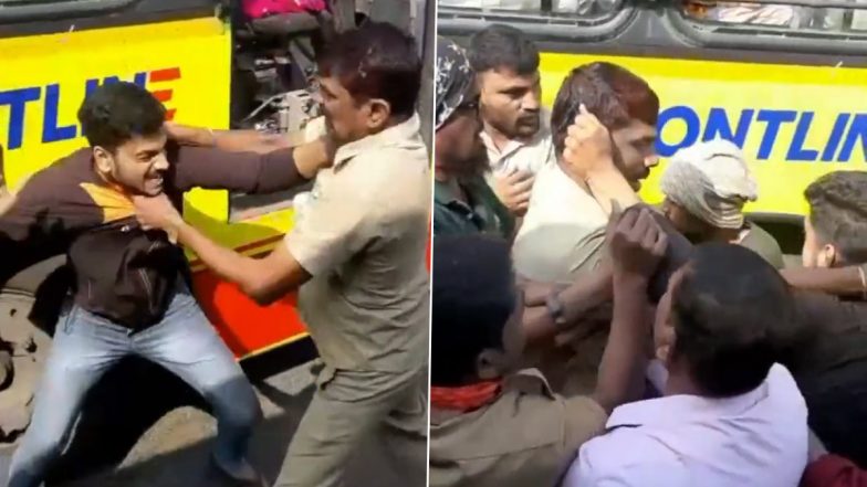 Viral Video: Ugly Fight Breaks Out Between PMPL Employees and Two Youth Over Parking Bike in Front of Bus in Pune