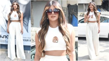 Underbust Gems! Priyanka Chopra Jonas Flaunts Sexy Accessories With Cut-Out Crop Top and Flared Pants (View Pics)