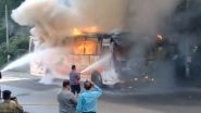 ST Bus Catches Fire in Pune: Shivshahi Bus Goes Up in Flames in Shastri Nagar, Passengers Escape Unhurt (Video)