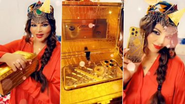 Rakhi Sawant Flaunts 24 Carat Gold Phone Gifted by Beau Adil Khan on Her Birthday! (Watch Video)
