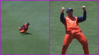 Watch 37-Year-Old Roelof van der Merwe Take a Stunning Catch to Dismiss David Miller During SA vs NED T20 WC 2022 Match