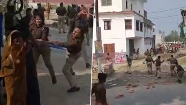 Video: Uttar Pradesh Police Personnel Rain Lathis on Women Protesting Over Vandalism of BR Ambedkar's Statue in Jalalpur