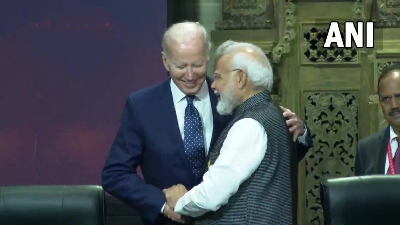 G20 Summit 2022: US President Joe Biden Walks Over To Meet and Greet PM Narendra Modi in Bali (Watch Video)