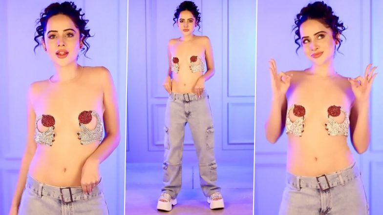 Urfi Javed Rocks Embellished Nipple Pasties and Baggy Denims As She Goes ‘Topless’ in New Instagram Video, Critics Post Hate Comments