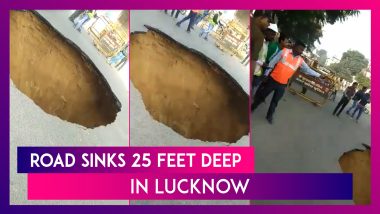 Uttar Pradesh: Road Sinks 25 Feet Deep In Lucknow’s Vikas Nagar Area; Video Goes Viral
