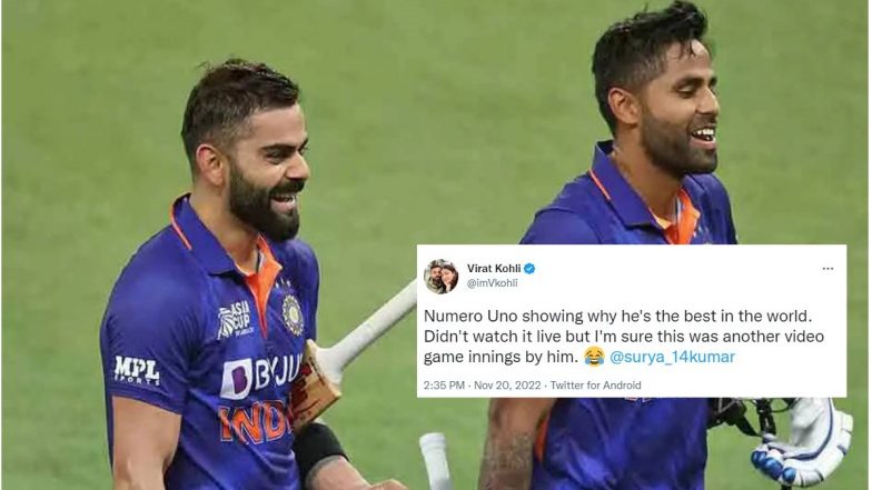 Virat Kohli Lauds Suryakumar Yadav’s T20 Century vs New Zealand, Calls It ‘Video Game Innings’