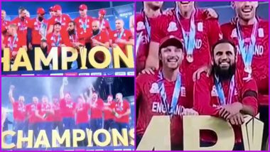 Jos Buttler Shows Respectful Gesture Towards Adil Rashid and Moeen Ali During Champagne Celebrations After Winning T20 World Cup 2022 Trophy (Watch Video)