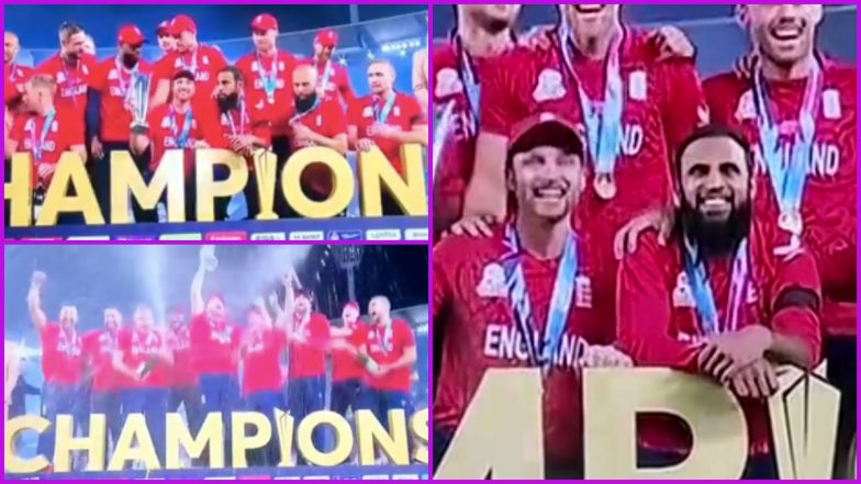 Jos Buttler Shows Respectful Gesture Towards Adil Rashid and Moeen Ali During Champagne Celebrations After Winning T20 World Cup 2022 Trophy (Watch Video)