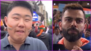 Bharat Mata ki Jai! Chinese Fan of Virat Kohli and Team India Cheers for Men in Blue at T20 WC 2022 and That Too in Fluent Hindi! (Watch Viral Video)