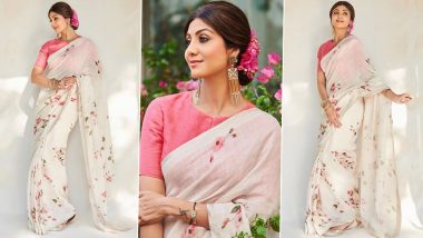 Shilpa Shetty Kundra Stuns in a White Floral Saree Paired With Pink Blouse (View Pics)