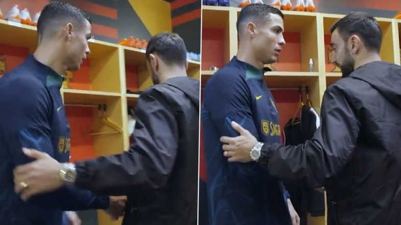 Cristiano Ronaldo Receives Frosty Handshake From Bruno Fernandes in Portugal Dressing Room After Former’s Explosive Manchester United Interview (Watch Video)