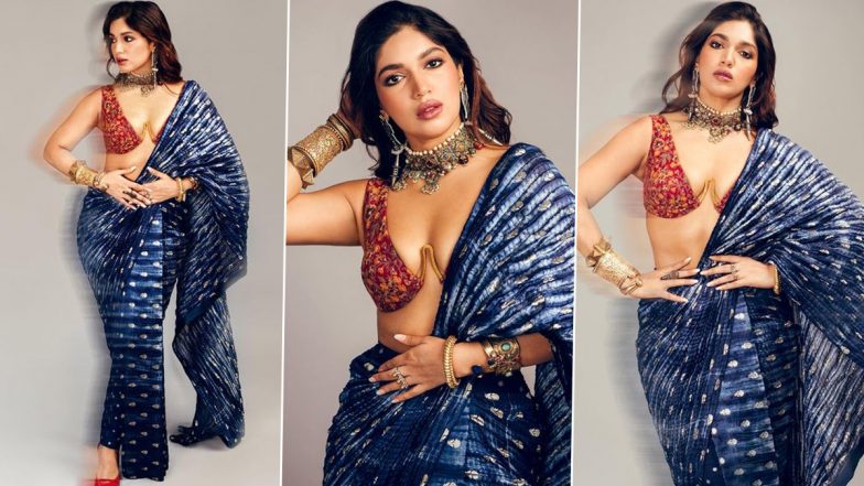 Bhumi Pednekar Gives Major Style Goals in a Sexy Cleavage Flaunting Bralette Paired With a Traditional Saree (View Pics)