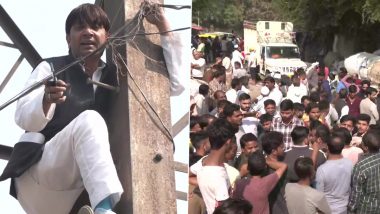 MCD Elections 2022: Former AAP Councillor Haseeb-Ul-Hasan Climbs Transmission Tower After Party Denied Him Ticket for Civic Body Polls (Watch Video)