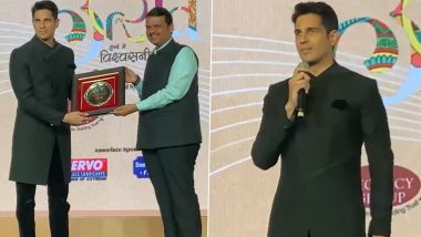 Sidharth Malhotra Receives NBT Maha Utsav Best Actor Award for Shershaah; Actor Tweets Video of Receiving Award From Maharashtra Deputy CM Devendra Fadnavis