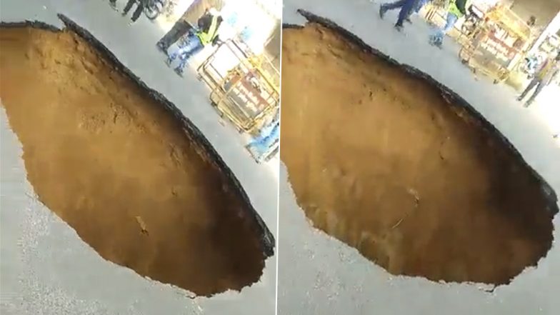 Hole in Road! Portion of Road in UP’s Lucknow Caves In (Watch Video)